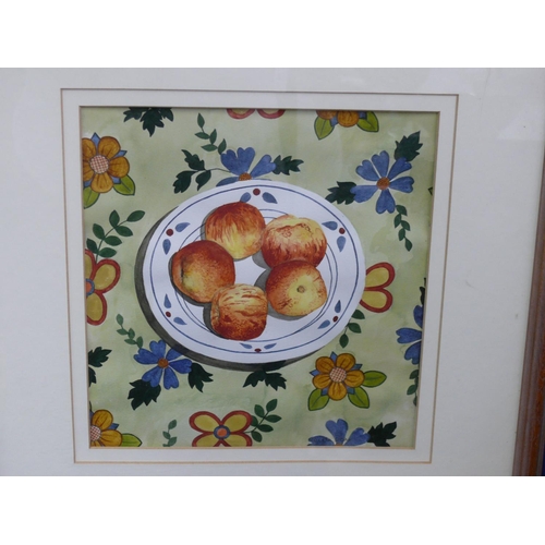 353 - Pair of Nicola Dear Fruit watercolours, 43cm square