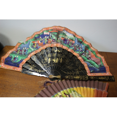 4 - 3 Vintage Fans, 2 are Hand Painted, 1 AF