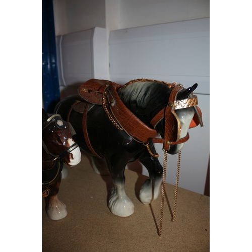 40 - 2 Shire Horse Figures Plus Horse Ice Box