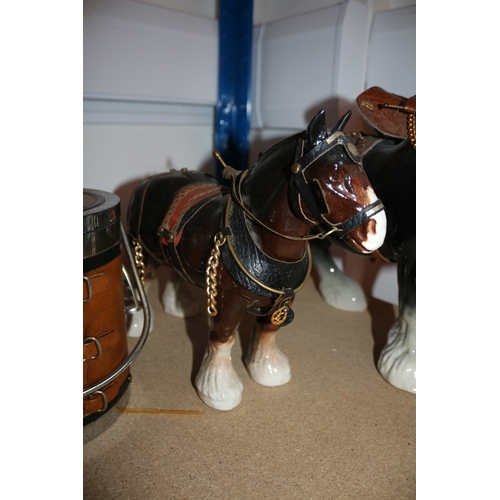 40 - 2 Shire Horse Figures Plus Horse Ice Box