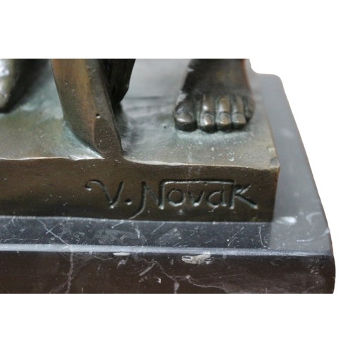 605 - Bronze By & Signed V.Nouak Figure of a Boy with a Gun and Two Dead Birds Standing on a Square Marble... 