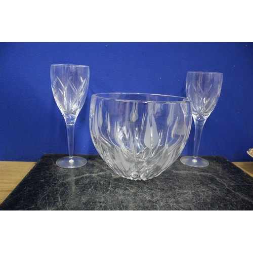 138 - Very Good Quality Crystal Bowl, Etched Bowl and Wine Glasses