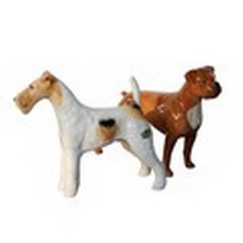 152 - Beswick Wire Haired Fox Terrier, Talavera Romulus, 15cm Long x 14cm Tall, Plus a Beswick Boxer Dog, ... 