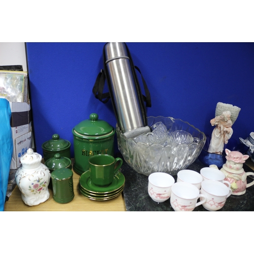 14 - LARGE MIXED LOT INCLUDING PUNCH SET, TEAPOTS ETC