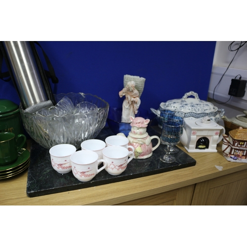 14 - LARGE MIXED LOT INCLUDING PUNCH SET, TEAPOTS ETC