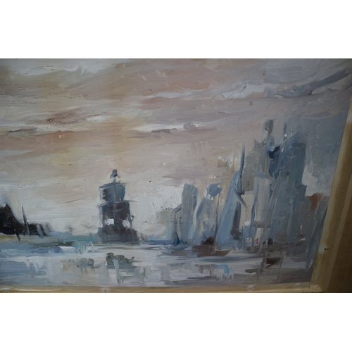 26 - LARGE OIL ON BOARD, DOUBLE SIDED, 87CN X 73CM