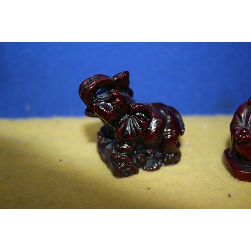 49 - 3 MINIATURE BUDDHA AND LUCKY ELEPHANT FIGURES, 5CM TALL