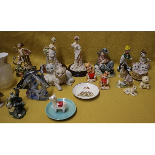 10 - Mixed Lot of Figurines including Mid century Italian Made Pair of Cats plus Some Blue and White Item... 