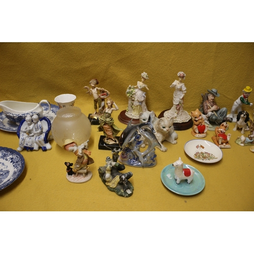 10 - Mixed Lot of Figurines including Mid century Italian Made Pair of Cats plus Some Blue and White Item... 