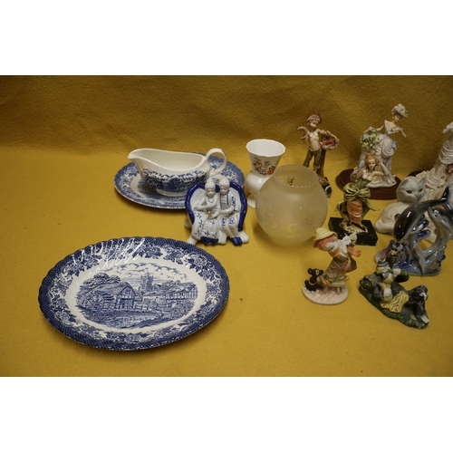 10 - Mixed Lot of Figurines including Mid century Italian Made Pair of Cats plus Some Blue and White Item... 