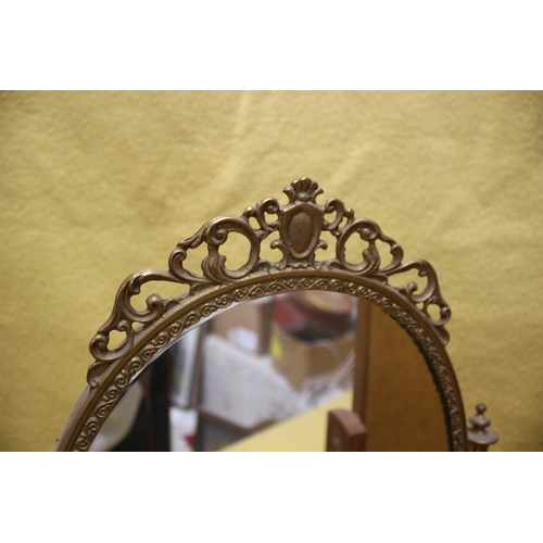 26 - Vintage Brass Ornate Oval Design Dressing Table Swing Mirror plus a Pine Rectangular Dresser Mirror