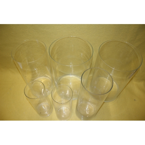 33 - 6 x Large Glass Vases, Tallest 40cm