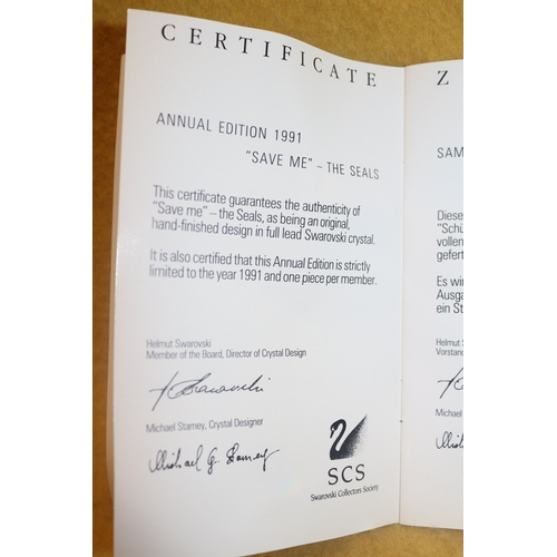 39 - Swarovski Collectable Limited Edition Save Me - The Seals 1991 with Certificate