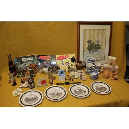 46 - Large Mixed Lot of Interesting Items including Porcelain French Bulldog Figure, Collectors Plates, S... 