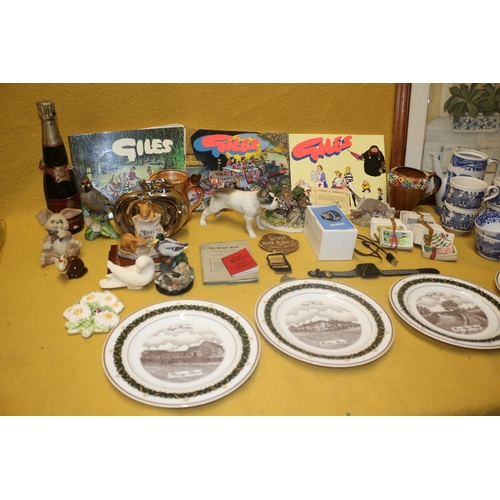 46 - Large Mixed Lot of Interesting Items including Porcelain French Bulldog Figure, Collectors Plates, S... 