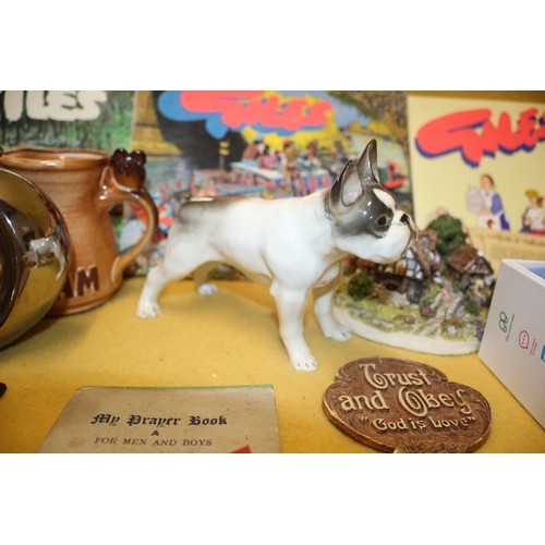 46 - Large Mixed Lot of Interesting Items including Porcelain French Bulldog Figure, Collectors Plates, S... 