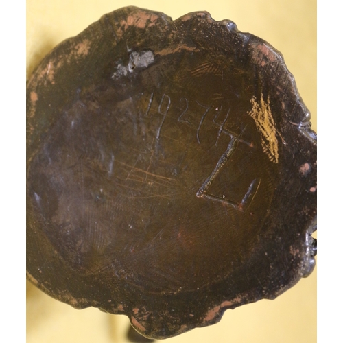 47 - Bronzed Figure of a Naked Boy Sitting Holding a Cat with the Number 19274 L on the Underside - 19cm ... 