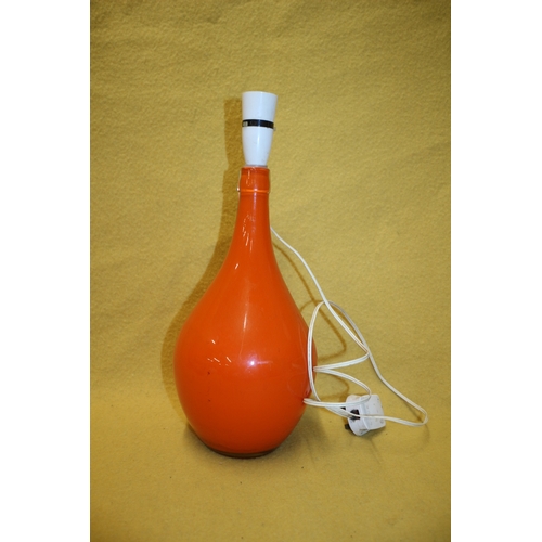 49 - 1960/70's Orange Glass Table Lamp - 39cm Tall