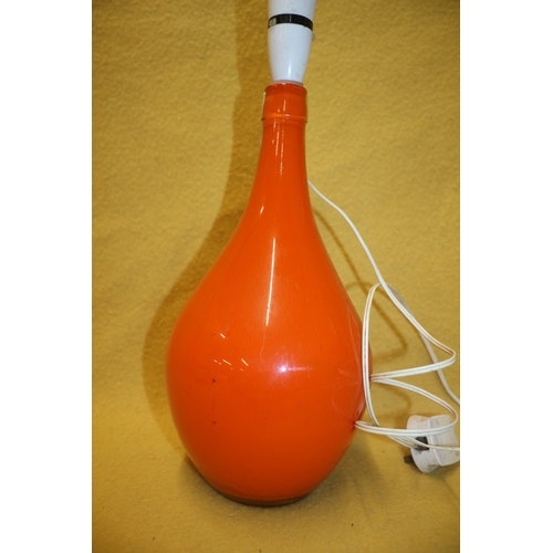 49 - 1960/70's Orange Glass Table Lamp - 39cm Tall