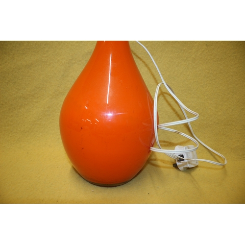 49 - 1960/70's Orange Glass Table Lamp - 39cm Tall