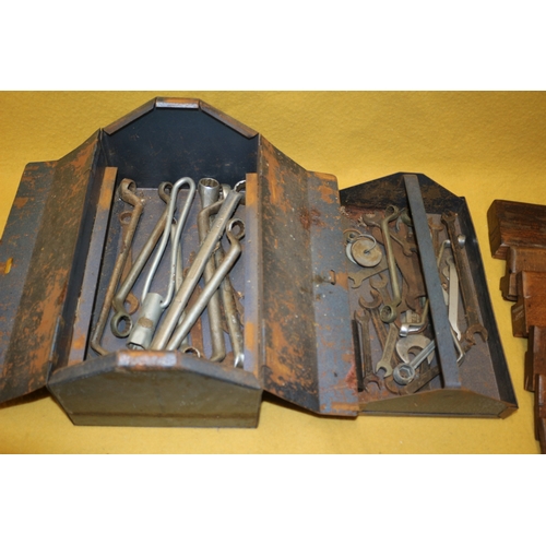 57 - Metal Tool Box Containing Various Items plus Selection of Vintage Wood Edging Planes