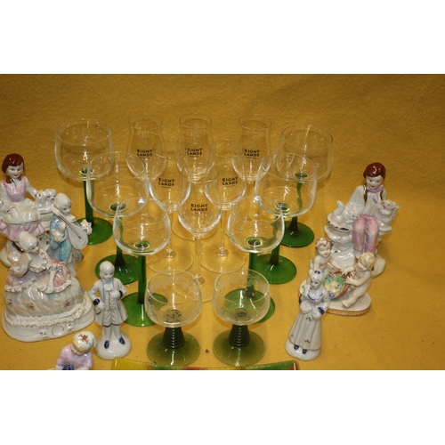 58 - Nice Selection of Glassware including Multi-coloured Dish, Vintage Green stemmed Wine Glasses plus S... 