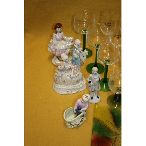 58 - Nice Selection of Glassware including Multi-coloured Dish, Vintage Green stemmed Wine Glasses plus S... 