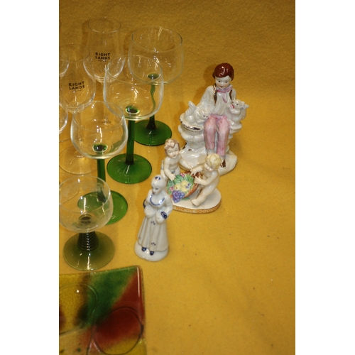 58 - Nice Selection of Glassware including Multi-coloured Dish, Vintage Green stemmed Wine Glasses plus S... 