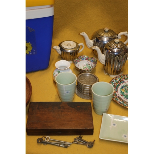 59 - Large Mixed Lot of Interesting Items including Plated Items, Vintage Teapot, Water Pot, Chinese Plat... 