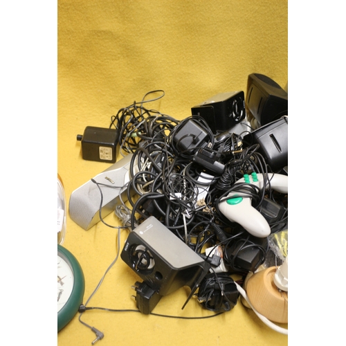 67 - Large Selection of Electrical Connectors and Chargers plus Toys, Clocks and Other Items