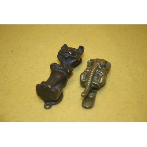 72 - 2 x Vintage Door Knockers, Brass Elephant and Bronze Cat in a Bow Tie