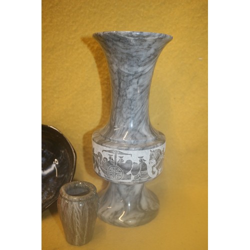 246 - Heavy Stone Vase, (25cm Tall), with smaller Vase plus an Irish Studio Art Bowl