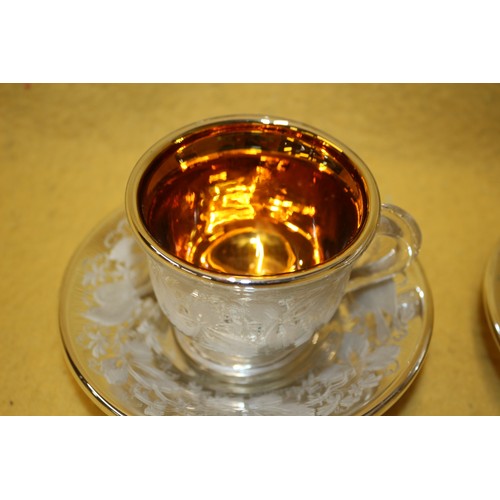 247 - Pair of Unusual Mirrored Mercury Glass Cup and Saucers