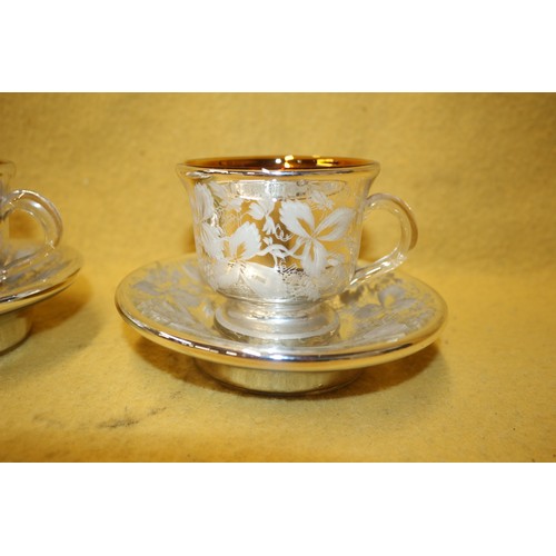 247 - Pair of Unusual Mirrored Mercury Glass Cup and Saucers