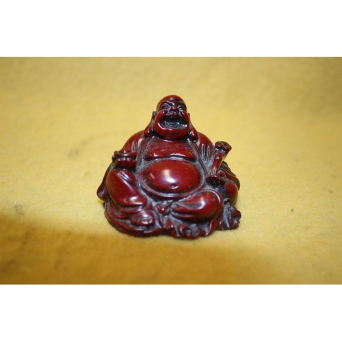 251 - Small Laughing Resin Red Buddha - 4.5cm Tall