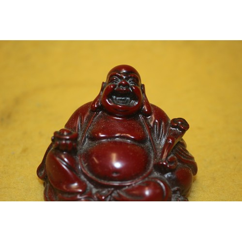 251 - Small Laughing Resin Red Buddha - 4.5cm Tall