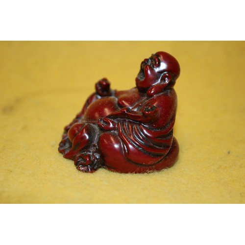 251 - Small Laughing Resin Red Buddha - 4.5cm Tall