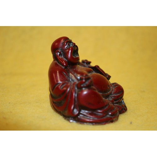 251 - Small Laughing Resin Red Buddha - 4.5cm Tall