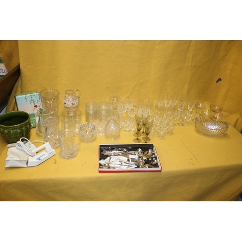 252 - Large Bundle of Glassware including Crystal plus Cutlery and Other Items