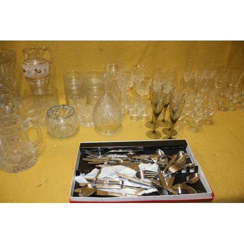 252 - Large Bundle of Glassware including Crystal plus Cutlery and Other Items