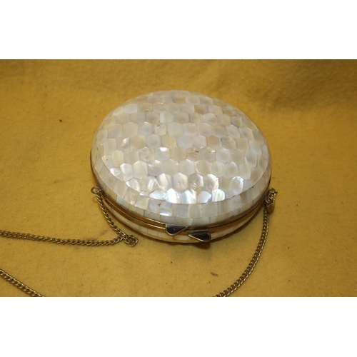 10 - Vintage Mother of Pearl Covered Evening Handbag - 15cm Dia