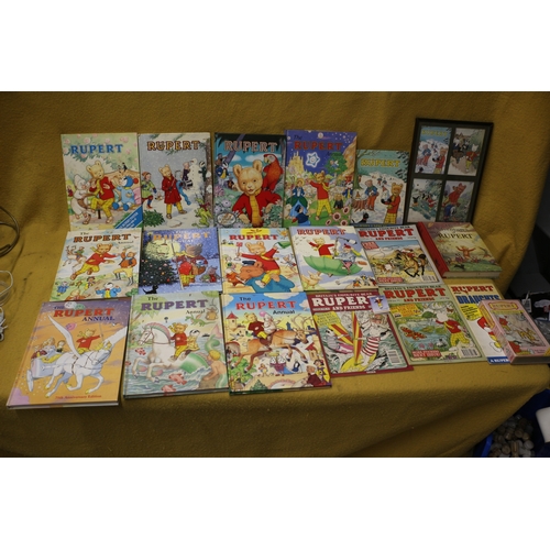 13 - Large Bundle of Rupert Bear Annuals, Comics, VHS Tape, Pin Badge & Other