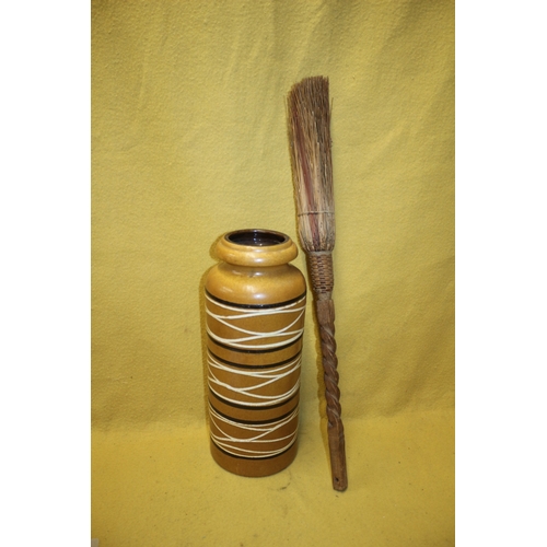 14 - Large Mid Century West German Stick Stand / Large Vase - 47cm Tall plus Wood and Rush Broom