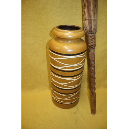 14 - Large Mid Century West German Stick Stand / Large Vase - 47cm Tall plus Wood and Rush Broom