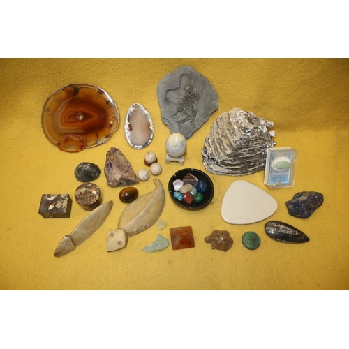 19 - Good Selection of Semi Precious Stones, Fossil and Geode Slices