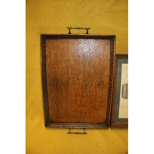 20 - 2 x Early 20th Century Trays - One Solid Wood with Ornate Edging and One with Etching of Garden Room... 