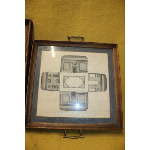 20 - 2 x Early 20th Century Trays - One Solid Wood with Ornate Edging and One with Etching of Garden Room... 