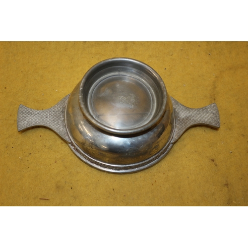 28 - Vintage Scottish Pewter Quaich with Thistle Design Centre Motif