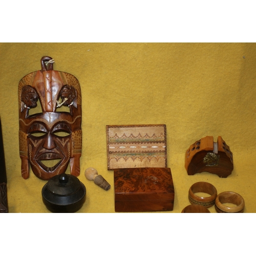 32 - Nice Selection of Wooden Items including African Mask, Various Sized Boxes, one Walnut and More