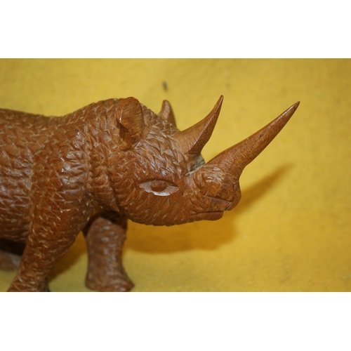 40 - Hand Carved Rhino - 23cm Long